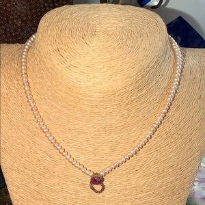 pink fresh water pearls with genuine ruby centerpiece delicate pink exquisite